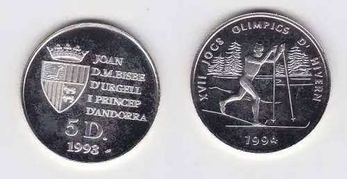 5 Diners Silber Münze Andorra 1993 olympische Spiele 1994 Lillehammer (118489)