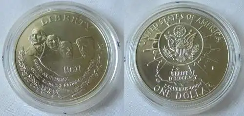 1 Dollar Silber Münze Mount Rushmore Geburtstagsmünze USA 1991 (120308)
