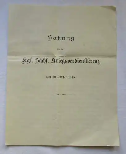 Satzung für das königlich sächsische Kriegsverdienstkreuz 30.Okt.1915 (124571)
