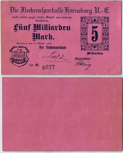 5 Milliarde Mark Banknote Fleckensparkasse Horneburg 23.10.1923 (120331)