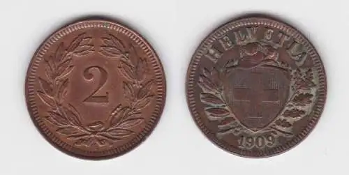 2 Rappen Kupfer Münze Schweiz 1909 B (136054)