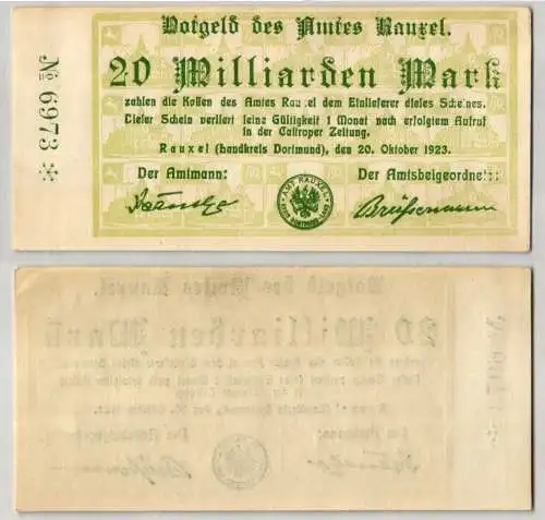 20 Milliarden Mark Banknote Inflation Amt Rauxel 20.10.1923 (123332)