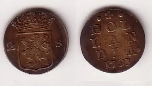 1 Doppelstuiver Silber Münze Niederlande Provinz Holland 1791 (100764)
