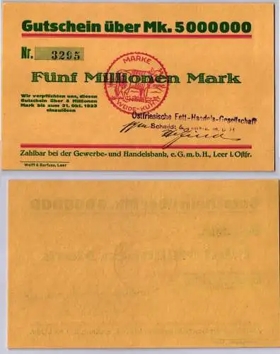 5 Millionen Mark Banknote Inflation Handelsbank Leer in Ost. 31.10.1923 (120013)