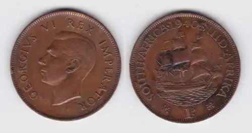 1 Penny Bronze Münze Südafrika 1940 König Georg VI. (123497)