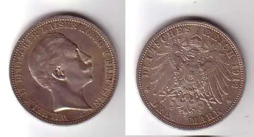 3 Mark Silber Münze Preussen Kaiser Wilhelm II 1912 (114080)