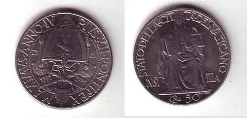 50 Centesimi Stahl Münze Vatikan 1942 Pabst Pius XII (109675)