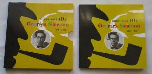 Belgien 10 Euro PP Münze Georges Simenon Silber Gedenkmünze 2003 Folder (132061