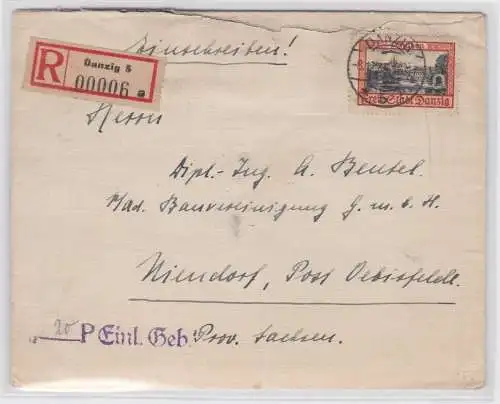 80639 seltener R-Brief Danzig 8.12.1935 mit 1 Gulden Freimarke Michel 212