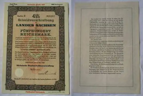 500 RM Aktie Sächsische Staatsschuldenverwaltung Dresden 06.05.1938 (120333)