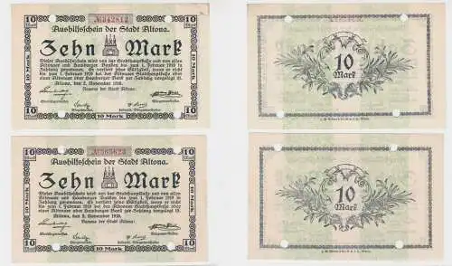 2 x 10 Mark Banknoten Großnotgeld Stadt Altona 02.11.1918 (134887)