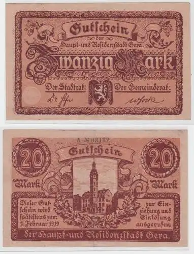20 Mark Banknote Notgeld Residenzstadt Gera ohne Datum  (133181)