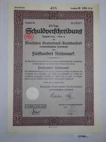 500 Reichsmark Schuldverschreibung Dt.Rentenbank Kreditanstalt Berlin (127666)