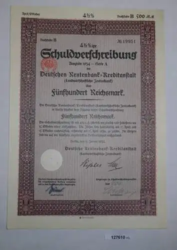 500 Reichsmark Schuldverschreibung Dt.Rentenbank Kreditanstalt Berlin (127610)