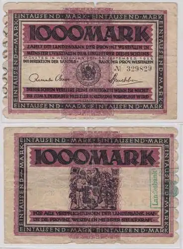 1000 Mark Banknote Inflation Notgeld Münster in Westfalen 15.09.1922 (135861)