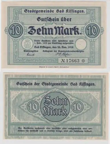 10 Mark Banknote Notgeld Stadtgemeinde Bad Kissingen 20.11.1918 (134813)