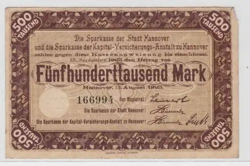 500000 Mark Banknote Sparkasse der Stadt Hannover 13.8.1923 (136135)