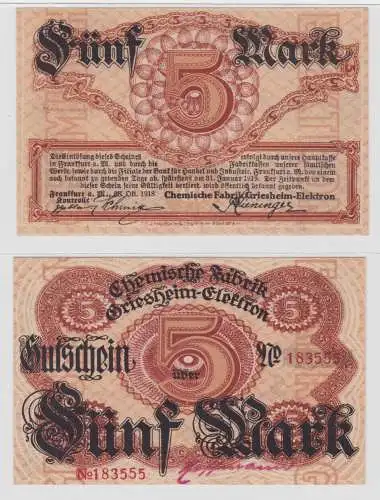 5 Mark Banknote Frankfurt a.M. Chemische Fabrik Griesheim Elektron 1918 (135626)
