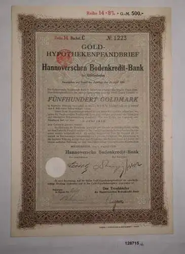 500 Goldmark Pfandbrief Hannoversche Bodenkredit-Bank Hildesheim 1928 (128715)