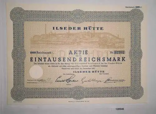 1000 Reichsmark Aktie Ilseder Hütte Hannover & Peine Dezember 1941 (128546)