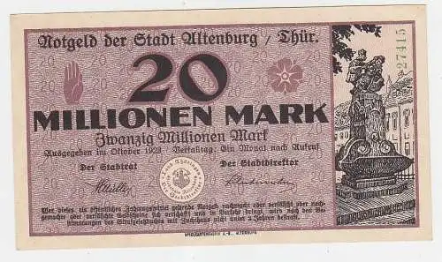 Banknote 20 Millionen Mark Notgeld der Stadt Altenburg Oktober 1923 (111799)