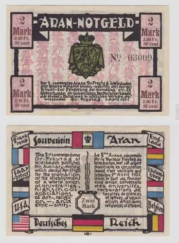 2 Mark Banknoten Notgeld Wiesbaden Dr.Freytag souveräner Aran 1.4.1921 (137582)