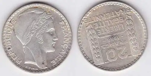 20 Franc Silber Münze Frankreich 1938 (122761)