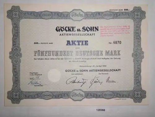 500 Mark Aktie Göcke und Sohn AG Hohenlimburg in Westfalen Mai 1952 (128366)