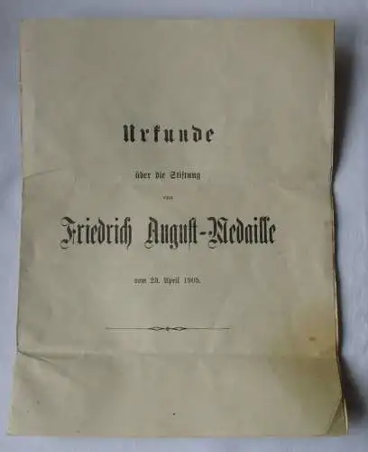 Urkunde über die Stiftung einer Friedrich August Medaille 23.April 1905 (101149)