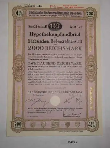 2000 RM Pfandbrief Sächsische Bodencreditanstalt Dresden 1. Sept. 1938 (123483)