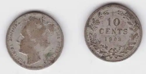 10 Cent Silber Münze Niederlande 1903 Wilhelmina (136369)