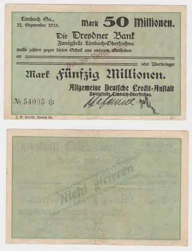 50 Millionen Mark Banknote Dresdner Bank Limbach 22.9.1923 (130496)