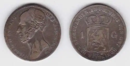 1 Gulden Silber Münze Niederlande Willem II 1848 f.ss (128257)