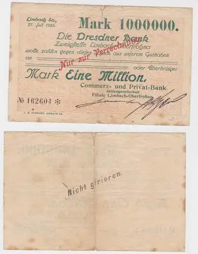 1 Million Mark Banknote Dresdner Bank Limbach 27.7.1923 (130282)
