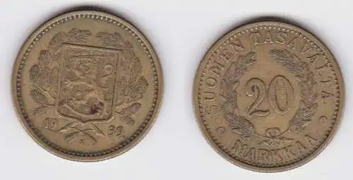 20 Markkaa Messing Münze Finnland 1939 ss+ (122789)
