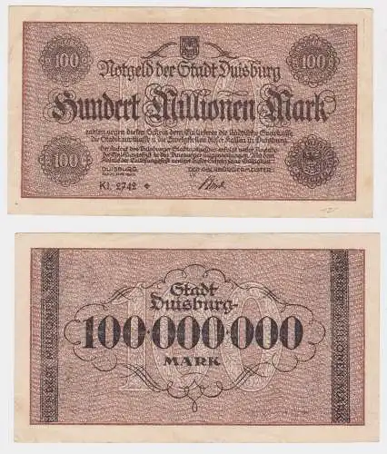 100 Millionen Mark Banknote Stadt Duisburg 25.September 1923 (130116)