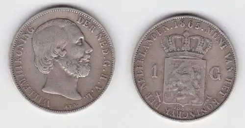 1 Gulden Silber Münze Niederlande Willem III 1865 ss (122798)