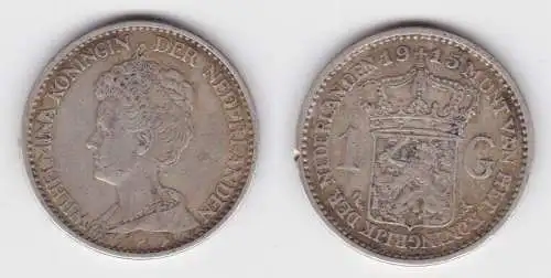 1 Gulden Silber Münze Niederlande Wilhelmina 1915 ss (121674)
