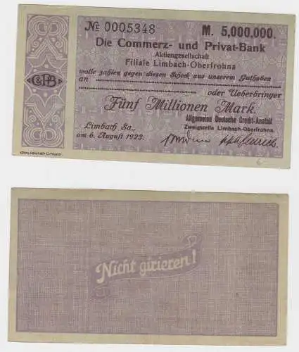 5 Millionen Mark Banknote Commerz & Privatbank Limbach 6.8.1923 (130358)