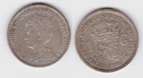 1 Gulden Silber Münze Niederlande Wilhelmina 1915 ss+ (120600)