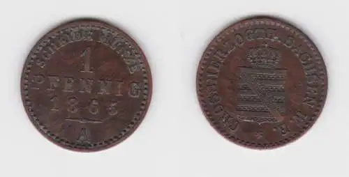 1 Pfennig Kupfer Münze Sachsen Weimar Eisenach 1865 A f.vz (150986)