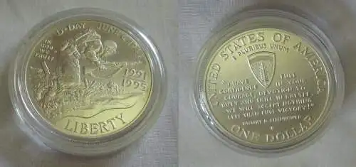 1 Dollar Silber Münze USA D-Day 6.Juni 1944, 1991/1995 Stgl. (131139)