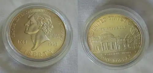 1 Dollar Silber Münze  USA 1993 Thomas Jefferson Stgl. (139282)