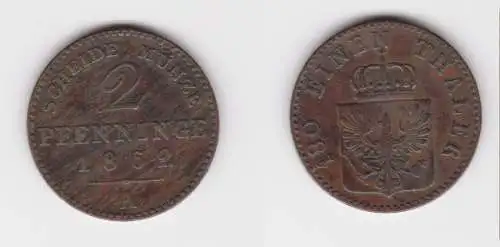2 Pfennig Bronze Münze Preussen 1862 A ss (151041)