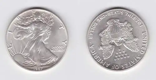 1 Dollar Silber Münze Silver Eagle USA 1987 1 Unze Feinsilber Stgl. (151059)