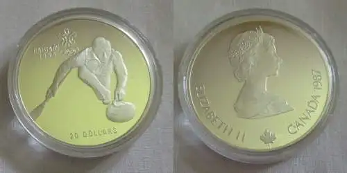 20 Dollar Silber Münze Canada Kanada Olympiade Calgary 1988 Curling PP (151173)