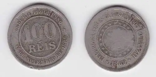 100 Reis Kupfer Nickel Münze Brasilien 1889 (135554)
