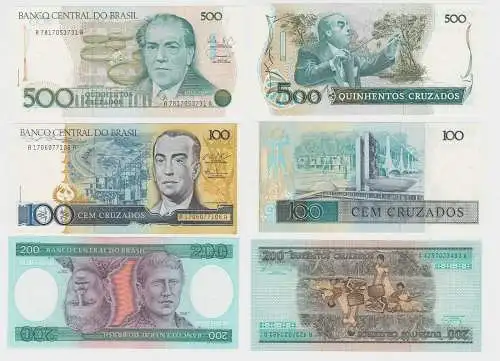 100,200 und 500 Cruzados Banknoten Brasilien 1981-1987 kassenfrisch UNC (123125)