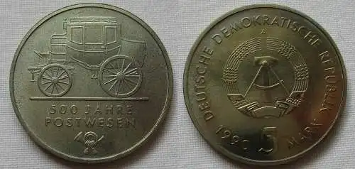 DDR Gedenk Münze 5 Mark 500 Jahre Postwesen 1990 (108751)