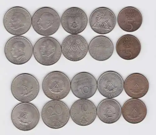 10 x DDR Gedenk Münzen 5,10 und 20 Mark Grotewohl, Buchenwald, Thälmann (127134)